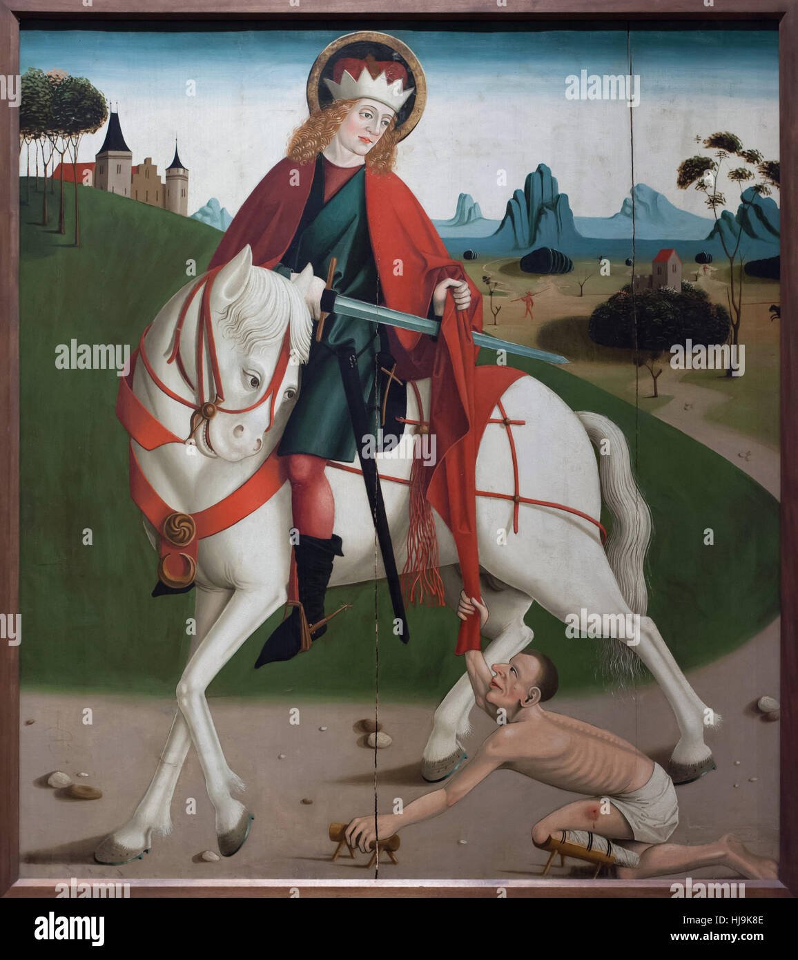 Saint Martin et le mendiant. La peinture gothique de circa 1490 sur l'affichage dans la Galerie nationale hongroise (Magyar Nemzeti Galéria) à Budapest, Hongrie. Banque D'Images