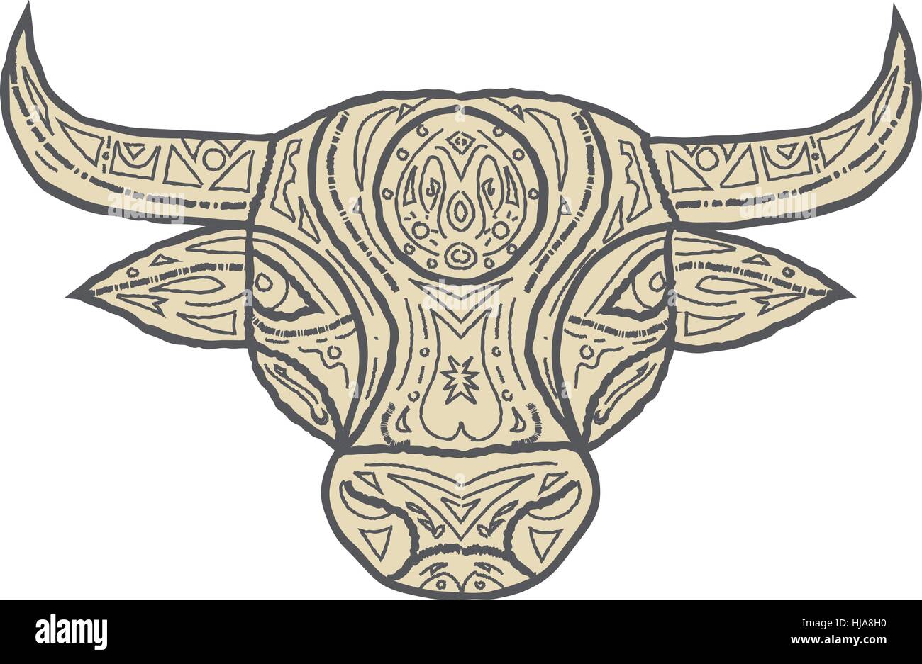 Illustration d'un style de Mandala bull cow head vue de l'avant ensemble isolées sur fond blanc. Illustration de Vecteur