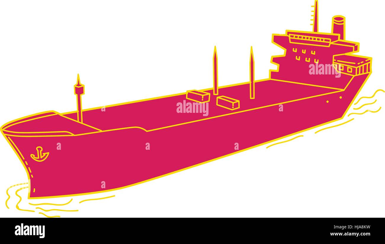 Style ligne mono illustration d'un navire porte-conteneurs de fret passager sur mer isolées sur fond blanc. Illustration de Vecteur