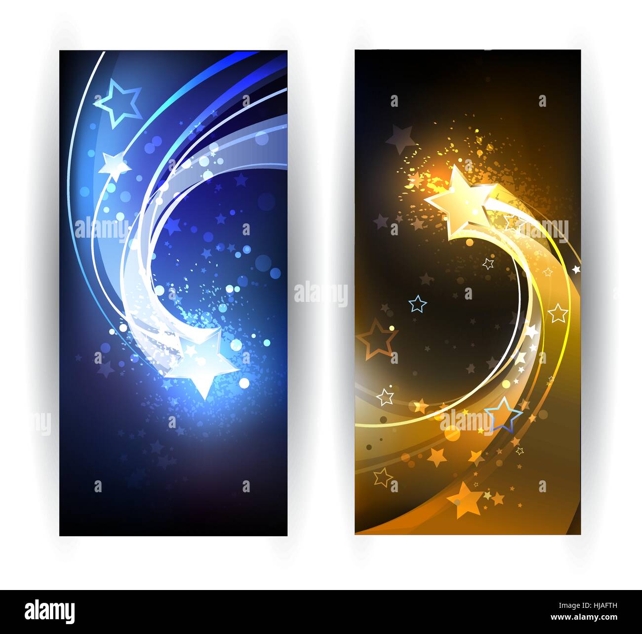 Deux bannière horizontale avec le bleu et l'or comète. Illustration de Vecteur