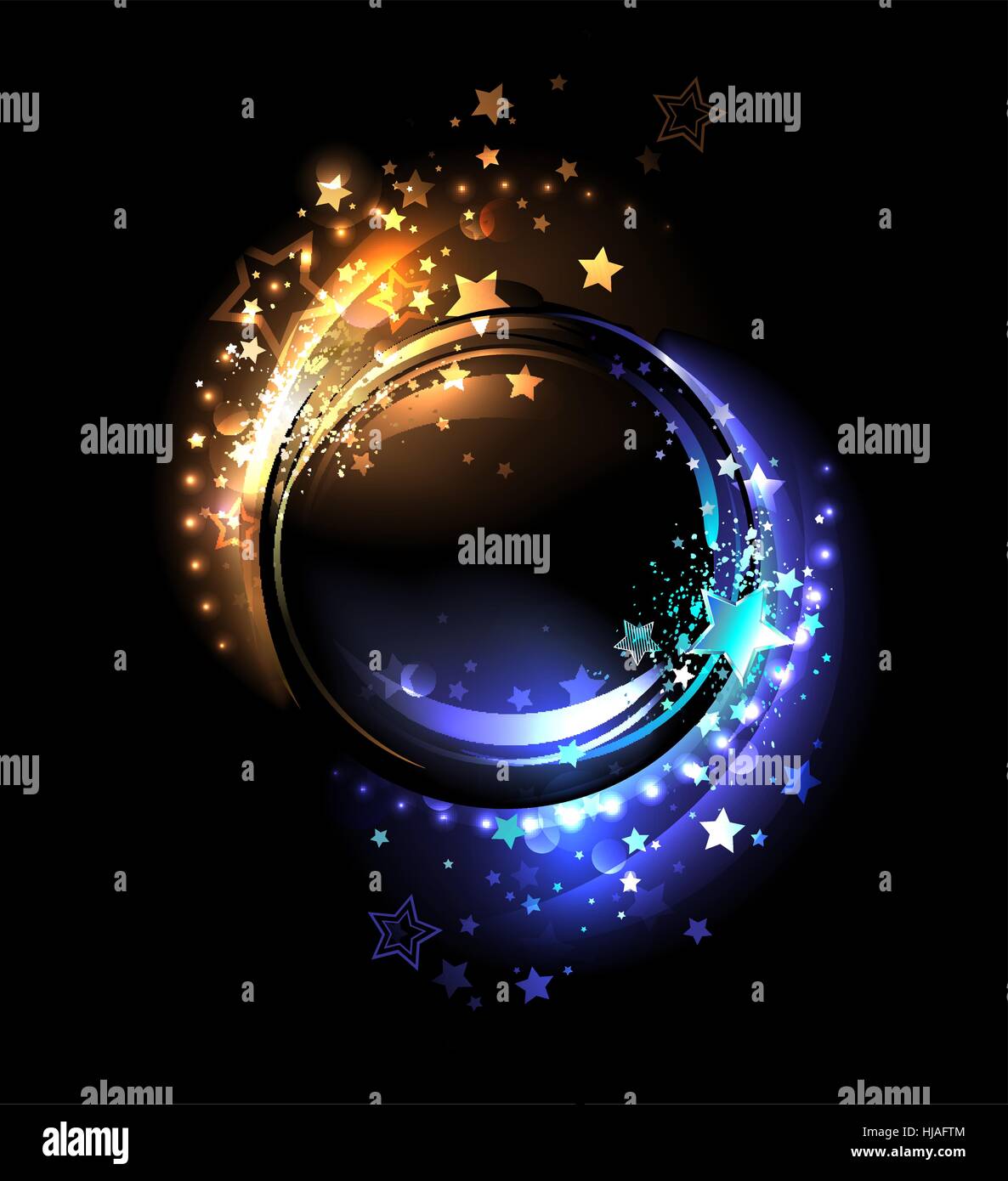 Bannière ronde jaune Chaud rougeoyant avec étoile et froid, blue stars Illustration de Vecteur