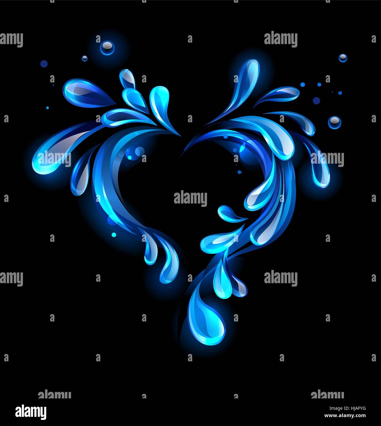 Coeur de gouttes d'eau pétillante sur fond noir Illustration de Vecteur