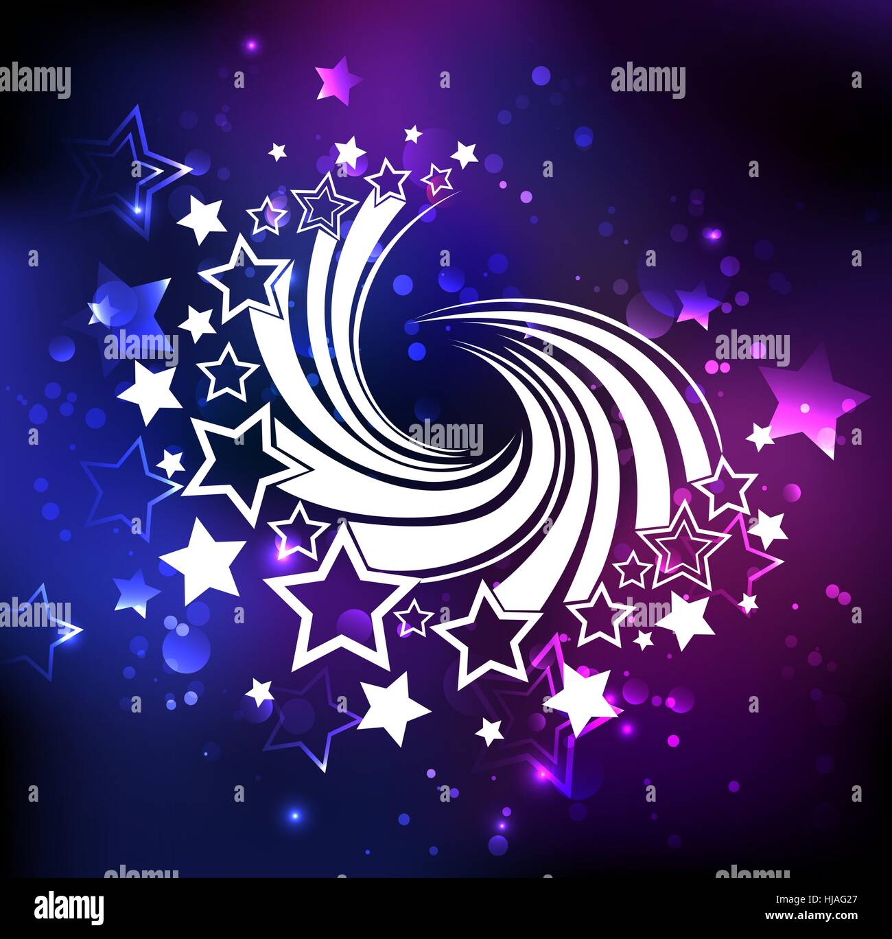 Comète tournant blanc Fond noir cosmique avec des étoiles brillantes. Illustration de Vecteur