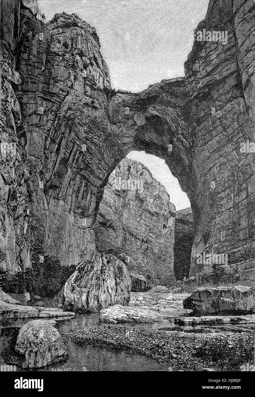 La roche pont de Constantine en Algérie dans le 19. siècle, l'image historique ou de l'illustration à partir de l'année 1894, l'amélioration numérique Banque D'Images