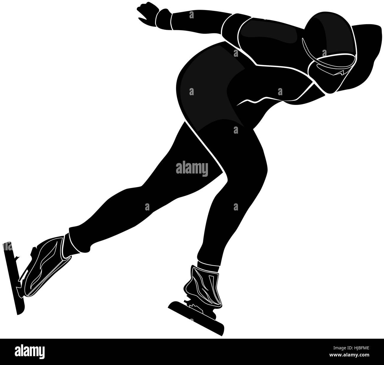 Athlète masculin de patinage de vitesse silhouette noire vector illustration Banque D'Images