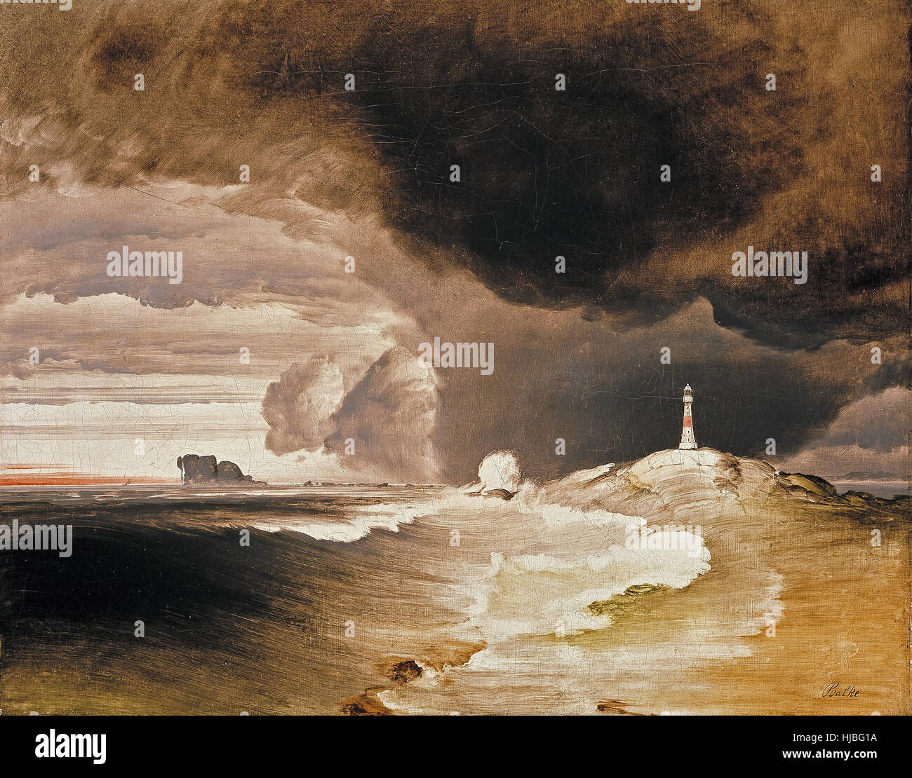 Peder Balke - Phare sur la côte norvégienne Banque D'Images