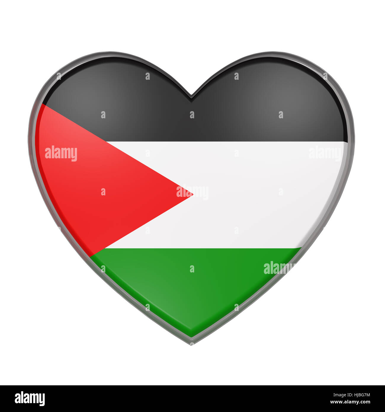 Le rendu 3D d'une Palestine drapeau sur un coeur. Fond blanc Banque D'Images