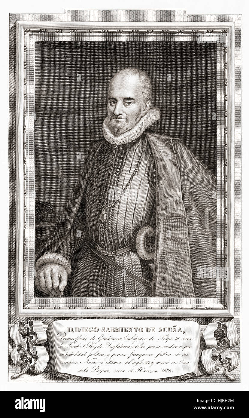 Don Diego Sarmiento de Acuña, comte de Gondomar, 1567 - 1626. Diplomate espagnol, l'ambassadeur espagnol en Angleterre de 1613 à 1622. Après une gravure dans Retratos de Los Españoles Ilustres, publié à Madrid, 1791 Banque D'Images