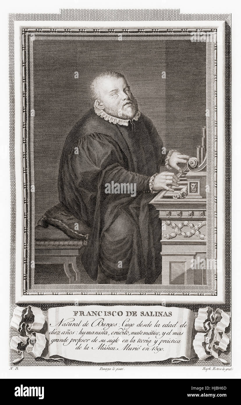 Francisco de Salinas, 1513 - 1590. Théoricien de la musique espagnole et organiste. Après une gravure dans Retratos de Los Españoles Ilustres, publié à Madrid, 1791 Banque D'Images
