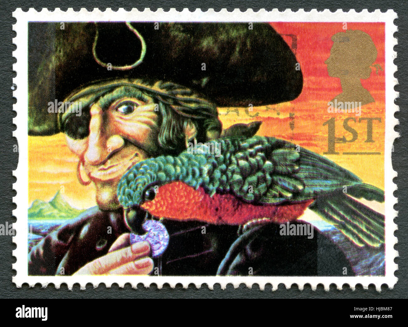 Grande-bretagne - circa 1993 : un timbre-poste utilisé depuis le Royaume-Uni, représentant une illustration de Long John Silver du roman l'île au trésor par Robert L Banque D'Images