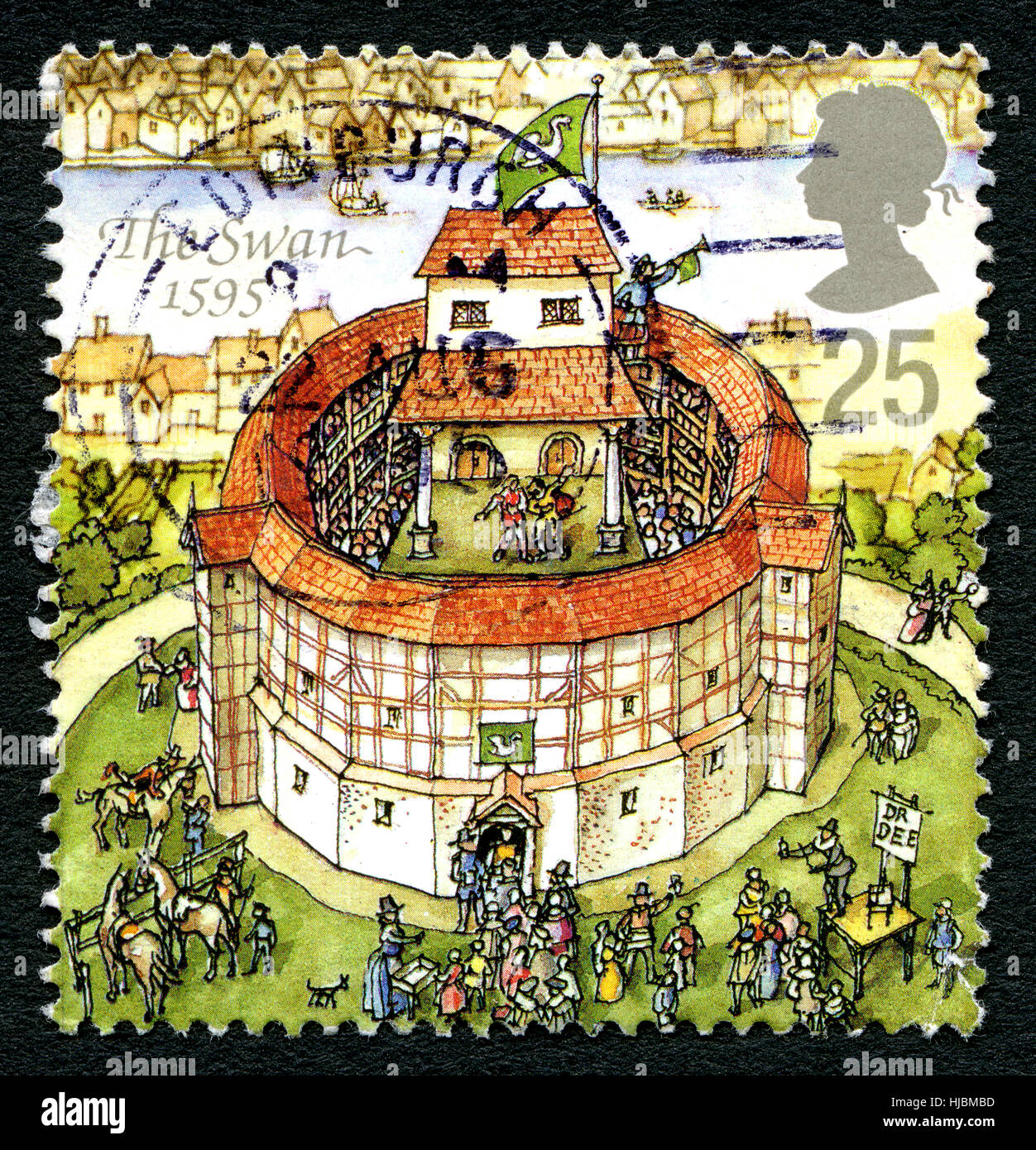 Grande-bretagne - circa 1995 : un timbre-poste utilisé par le Royaume-Uni, qui représente une illustration de la Swan Theatre de Londres, vers 1995. Banque D'Images