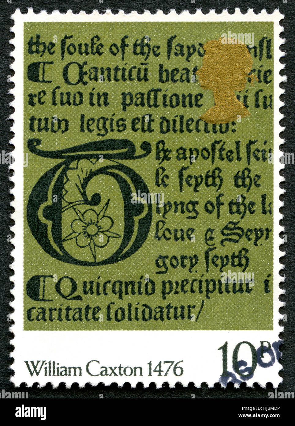 Grande-bretagne - circa 1976 : un timbre-poste utilisé à partir du Royaume-Uni, marquant le 500e anniversaire de la première presse à imprimer en Angleterre a lancé par Willi Banque D'Images