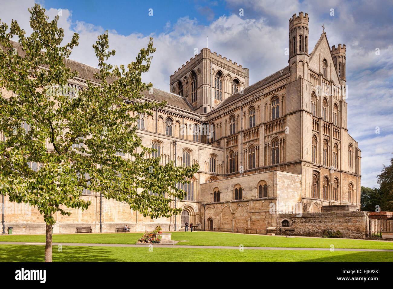 Face Sud de la cathédrale de Peterborough, Cambridgeshire, Angleterre, RU Banque D'Images