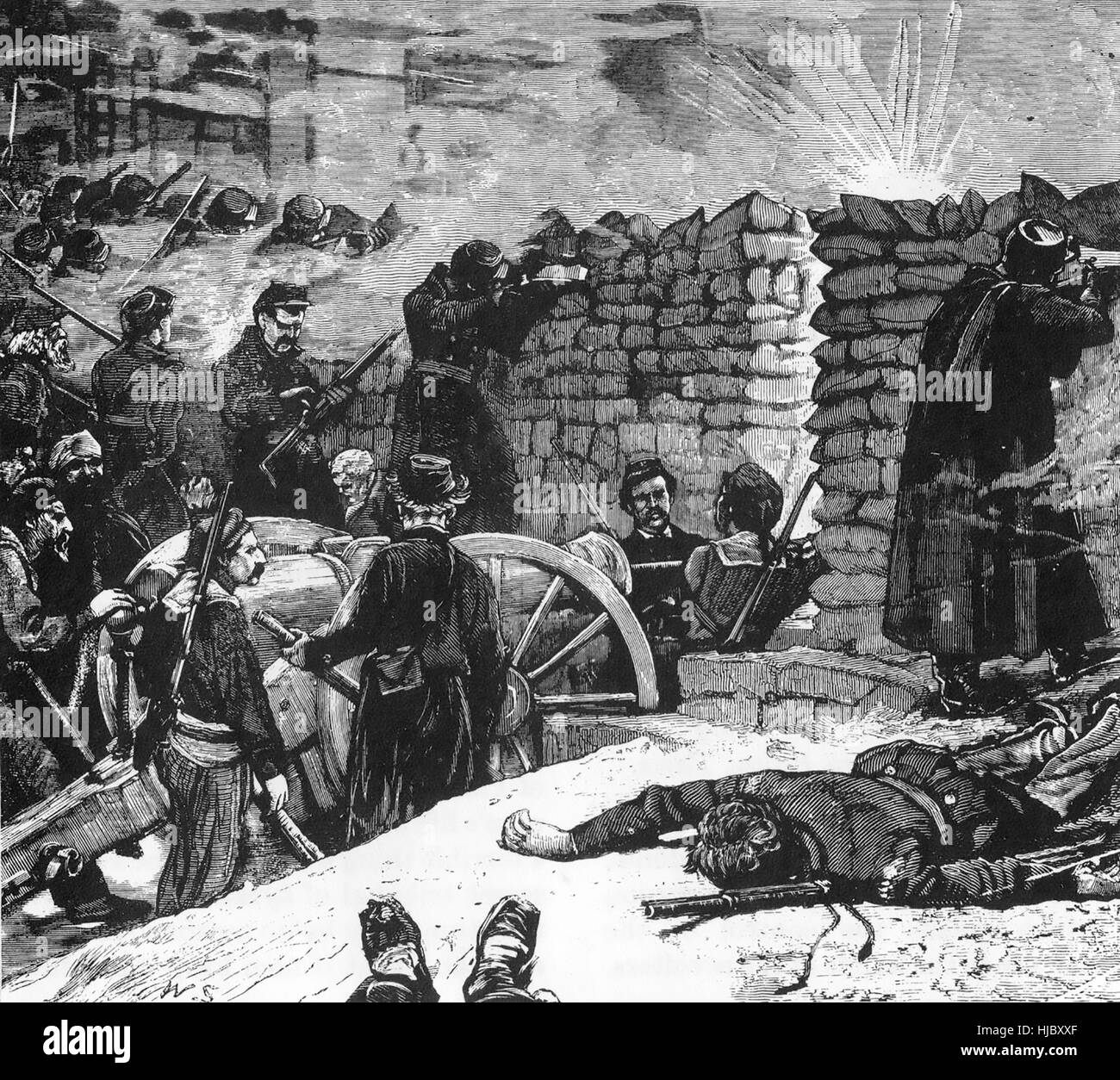 FRANMCO-GUERRE 1871 soldats prussiens commune sur les barricades Banque D'Images