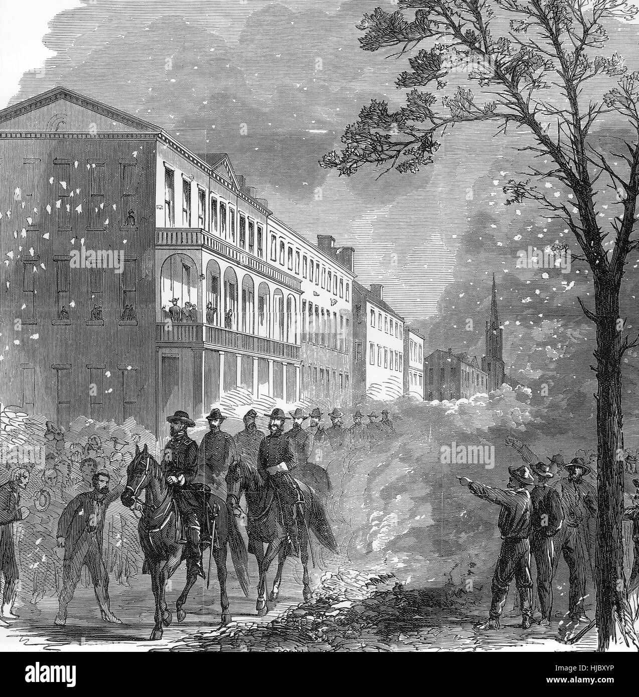 L'ARMÉE DE SHERMAN ENTRE DANS Columbia, Caroline du Sud en février 1865 Banque D'Images