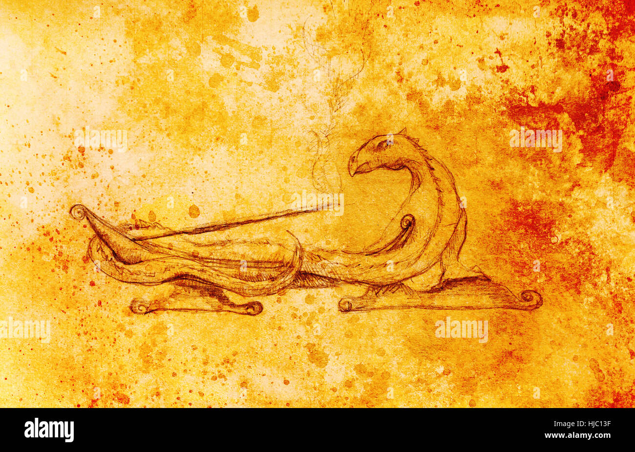 Porte-encens en forme de dragon sur fond abstrait. Banque D'Images