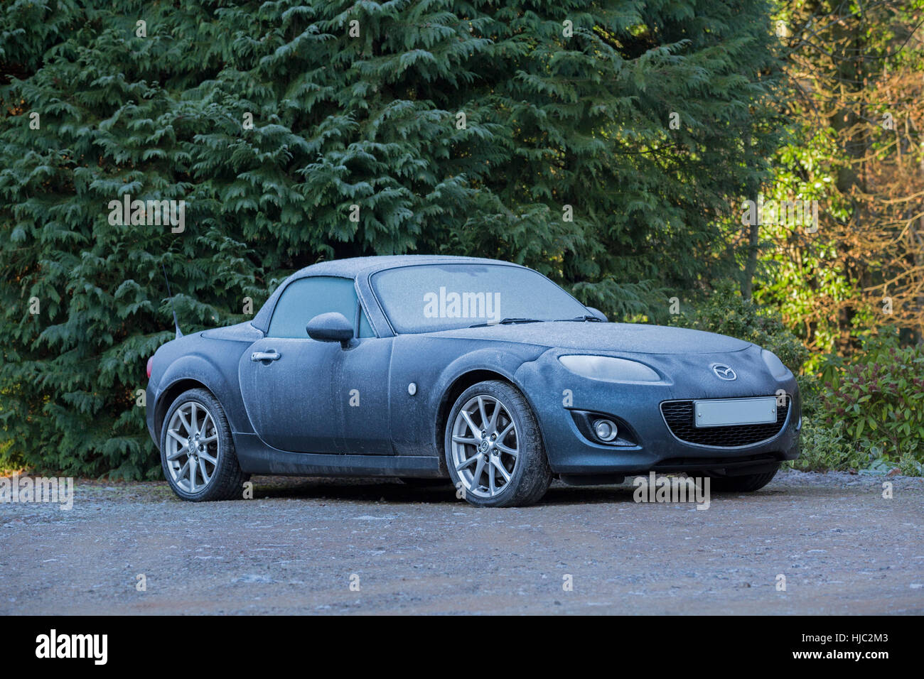 Frost couverts Mazda MX-5 Voiture de sport. Banque D'Images