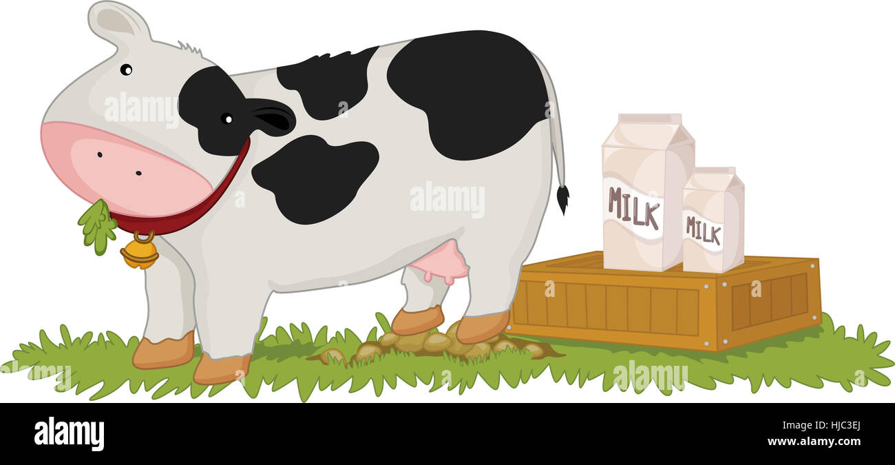 Une illustration d'une vache et d'un peu de lait Banque D'Images