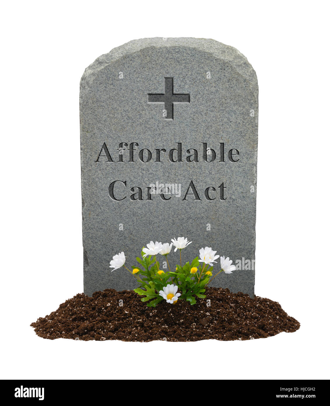 Loi sur les soins abordables pierre tombale isolé sur fond blanc. Banque D'Images