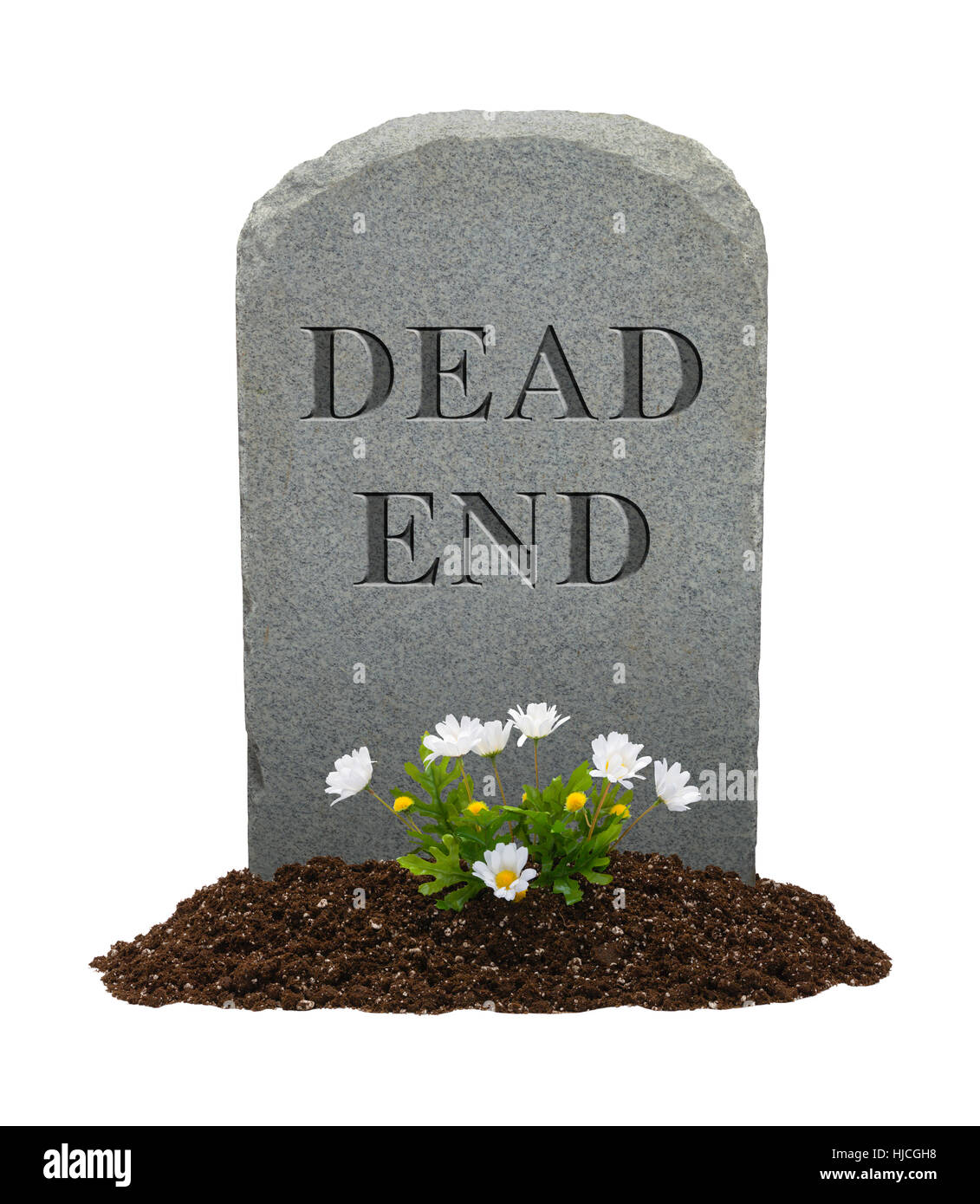 Dead End pierre tombale isolé sur fond blanc. Banque D'Images