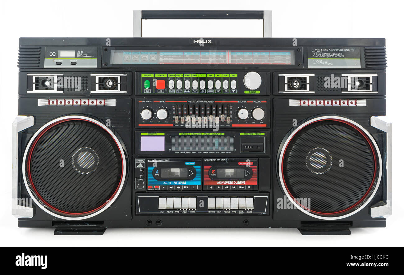 Helix Wheely-5000 Boombox (Égaliseur graphique 10, inversion automatique, Copie à grande vitesse, 4 bandes stéréo enregistreur cassette double, 210'' super woofers Banque D'Images