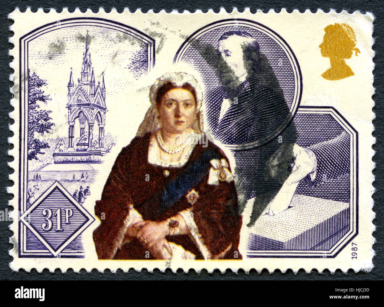 Royaume-uni - circa 1987 : un affranchissement stamo utilisé depuis le Royaume-Uni, commémorant le 150e anniversaire de l'adhésion de la reine Victoria, vers 1987. Banque D'Images