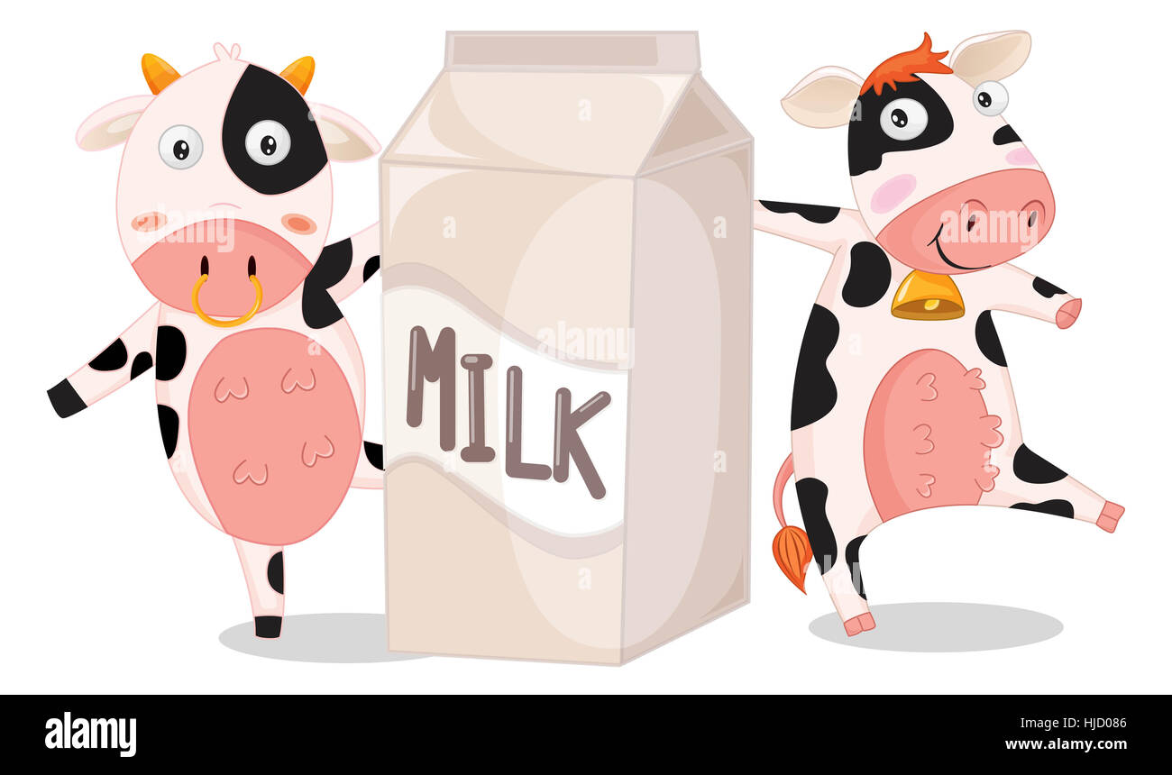 Illustration de vaches avec sac de lait Banque D'Images
