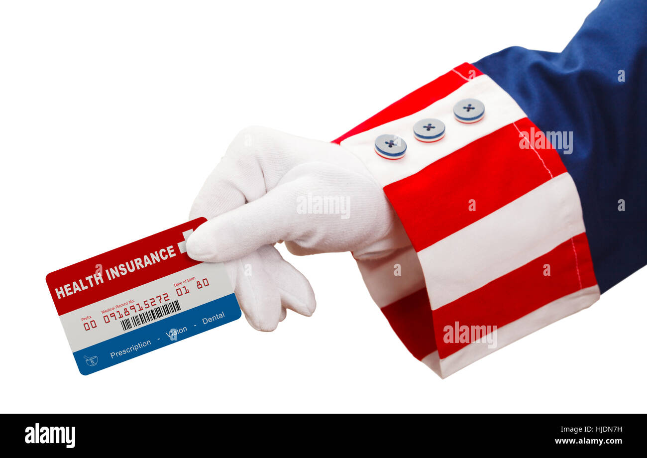 Le président détenant la carte d'assurance isolé sur fond blanc. Banque D'Images