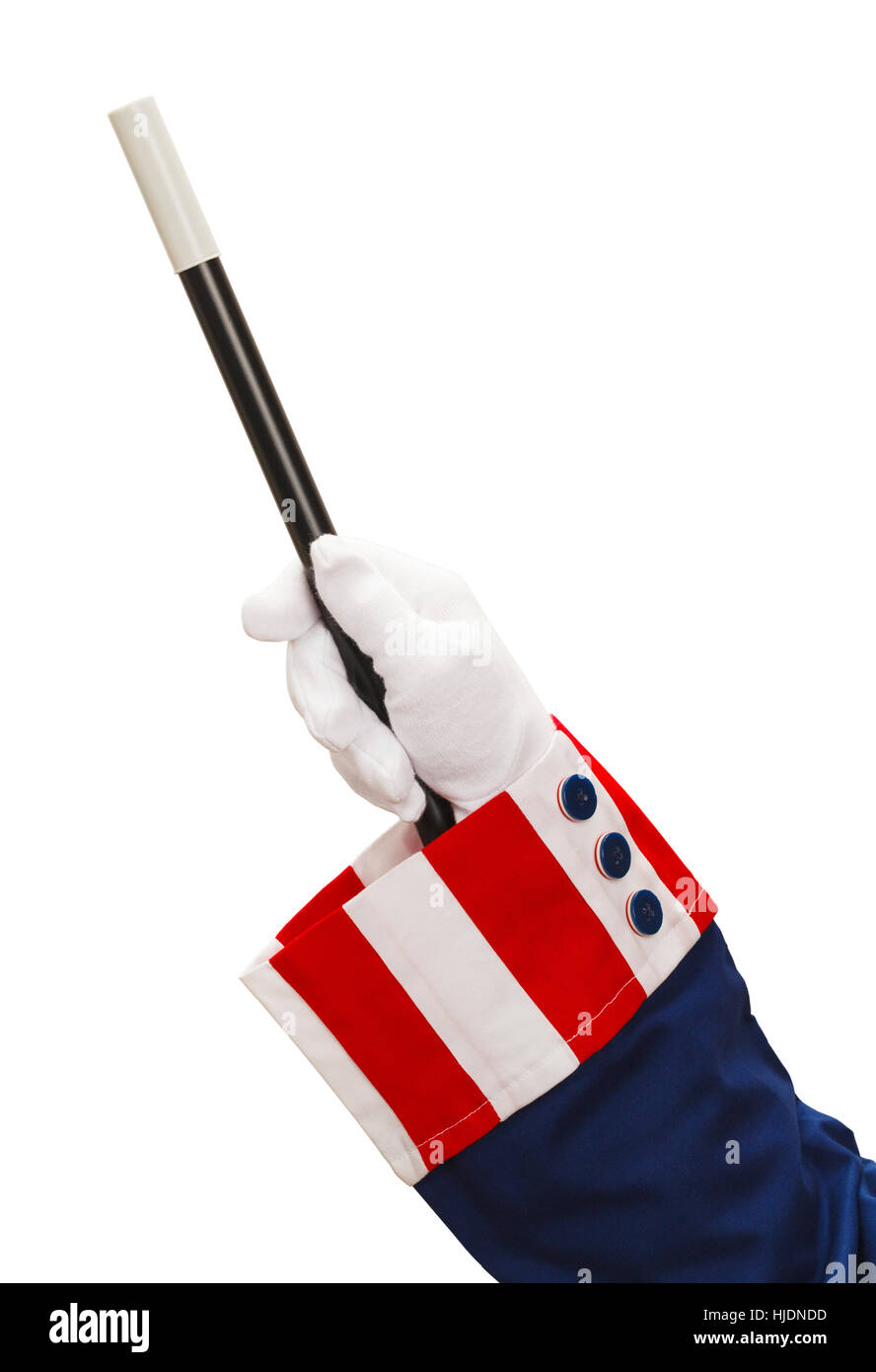 Le président tenant une baguette magique isolé sur blanc. Banque D'Images