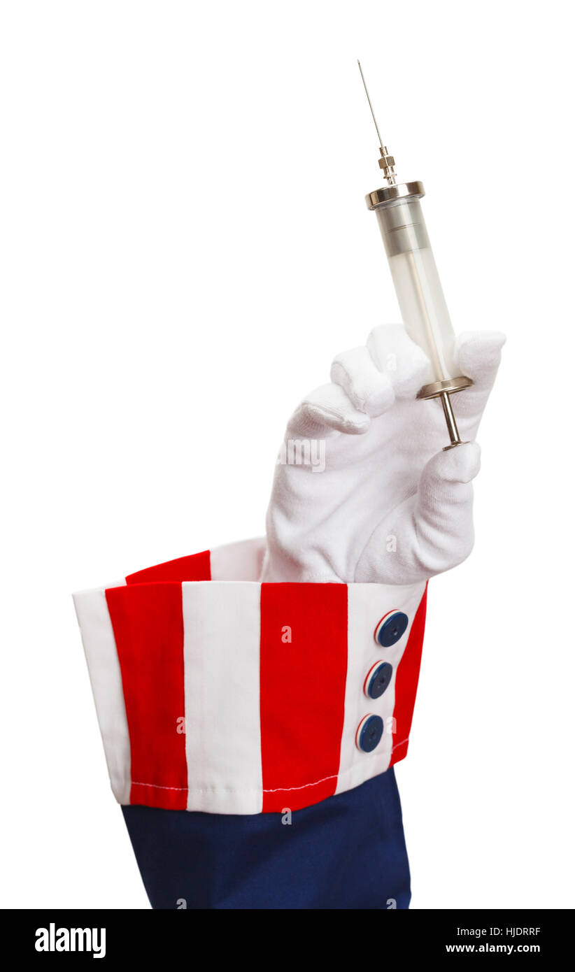 Président en seringue et l'aiguille isolé sur blanc. Banque D'Images