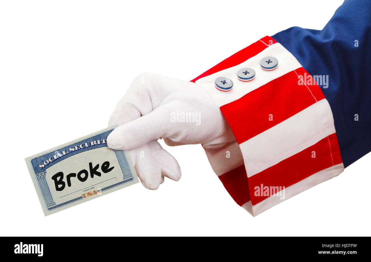 Le président détenant la carte de sécurité sociale s'est isolé sur fond blanc. Banque D'Images