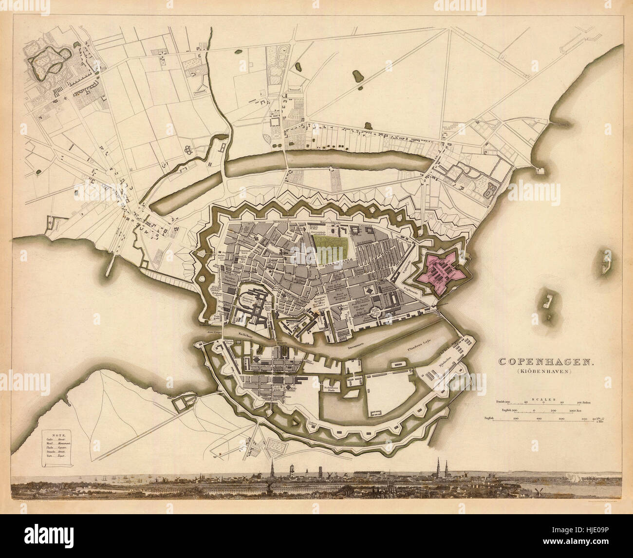 La carte de Copenhague 1837 Banque D'Images