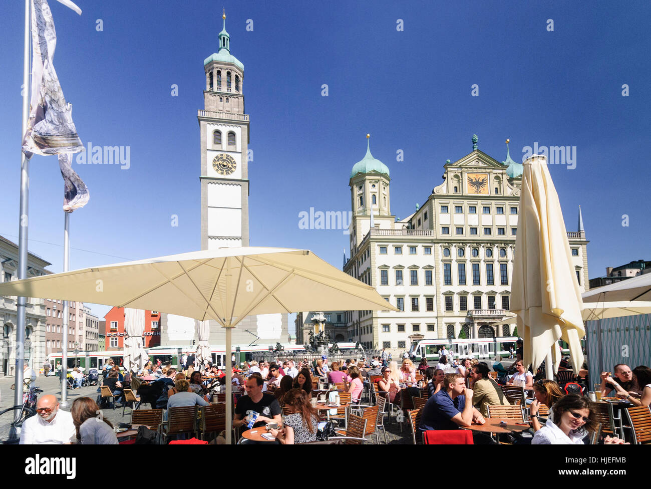 Augsburg : Tour Perlach, Town Hall Square au Burgtheater, Schwaben, souabe, Bayern, Bavière, Allemagne Banque D'Images