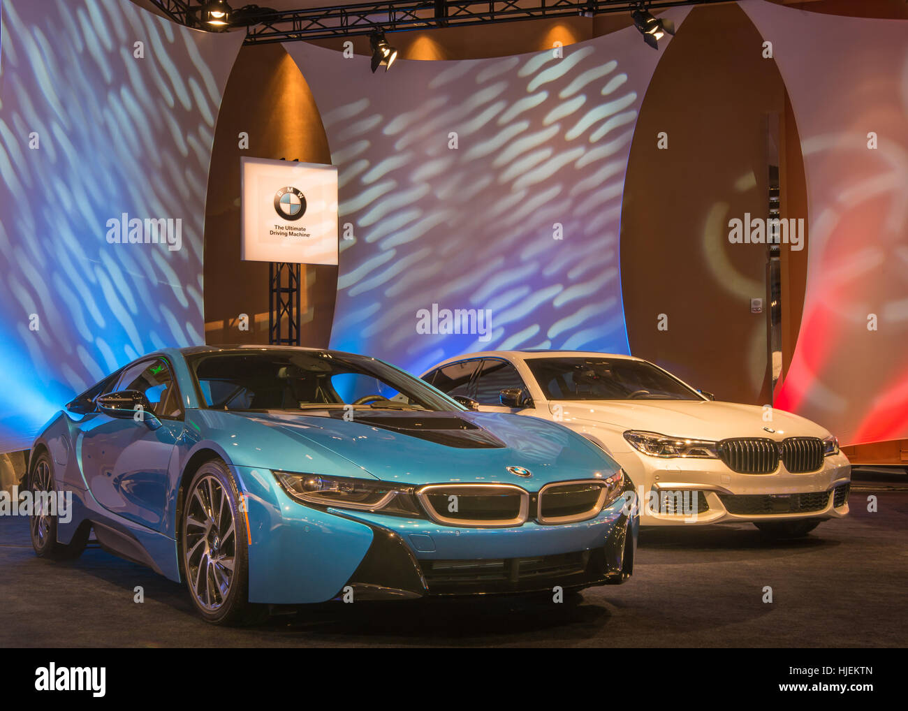 Voiture BMW i8 à la galerie, une partie de la North American International Auto Show (NAIAS). Banque D'Images