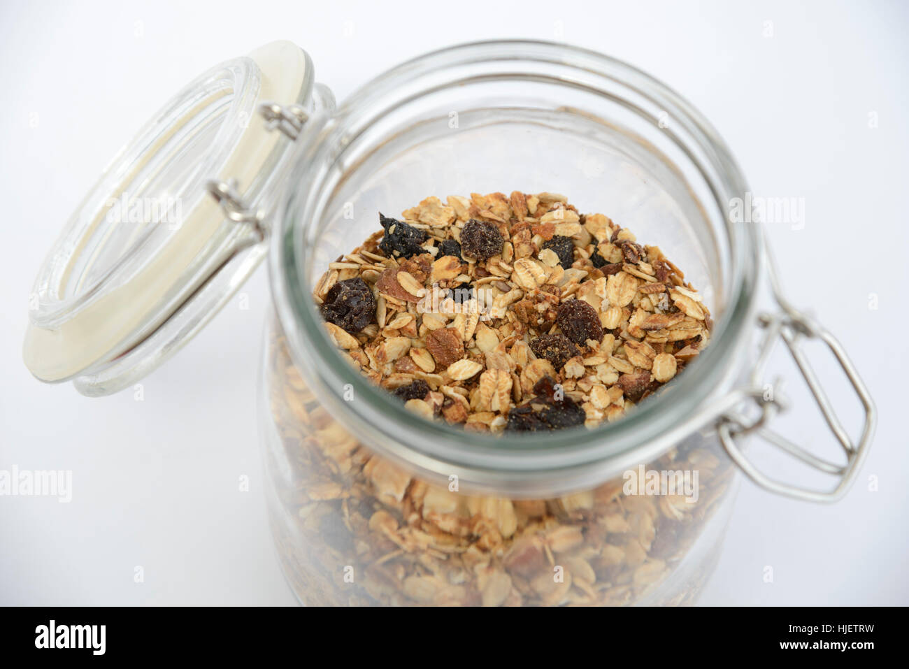 Granola fait maison dans un bocal en verre Banque D'Images
