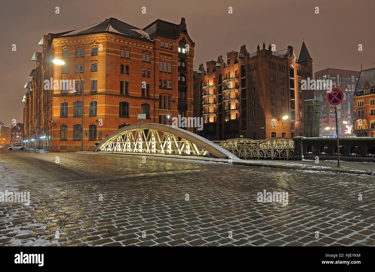Bridge, photographie de nuit, la mise en miroir, Hambourg, ville de mémoire, maison, édifice, Banque D'Images
