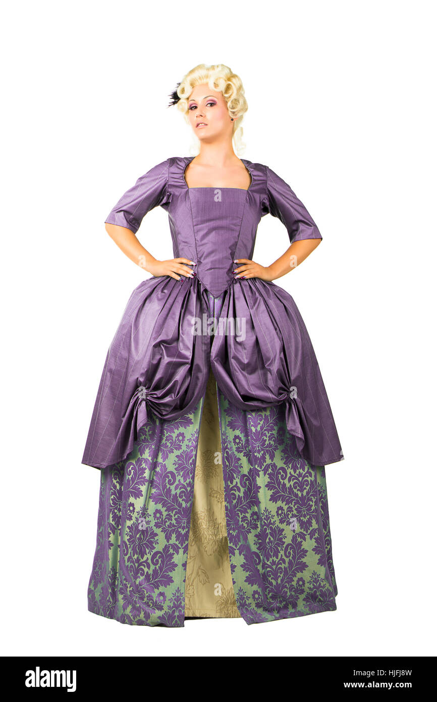 Romantique, baroque, costume, quillings, jeune, plus jeune, robe, robe, femme, Banque D'Images