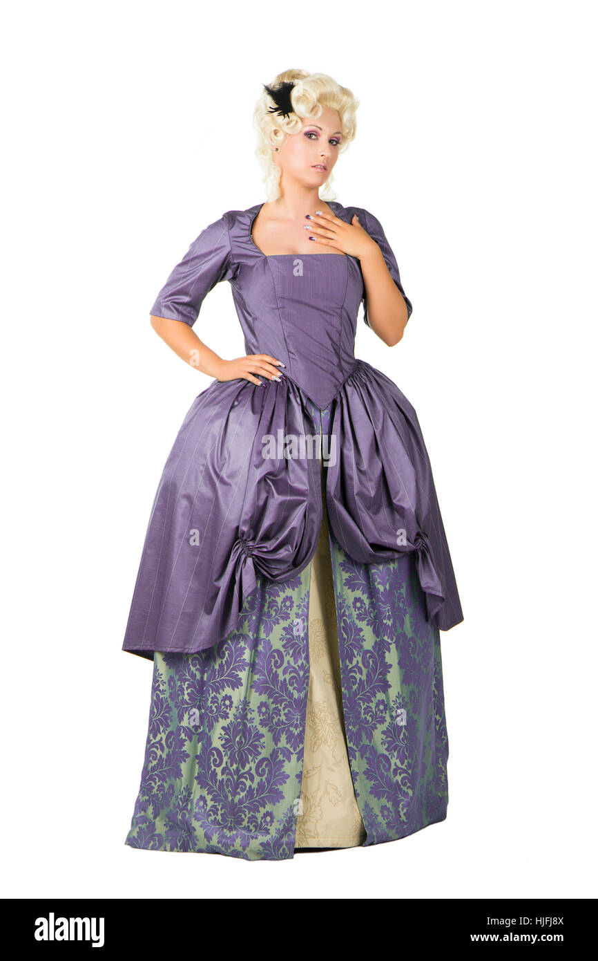 Romantique, baroque, costume, quillings, jeune, plus jeune, robe, robe, femme, Banque D'Images
