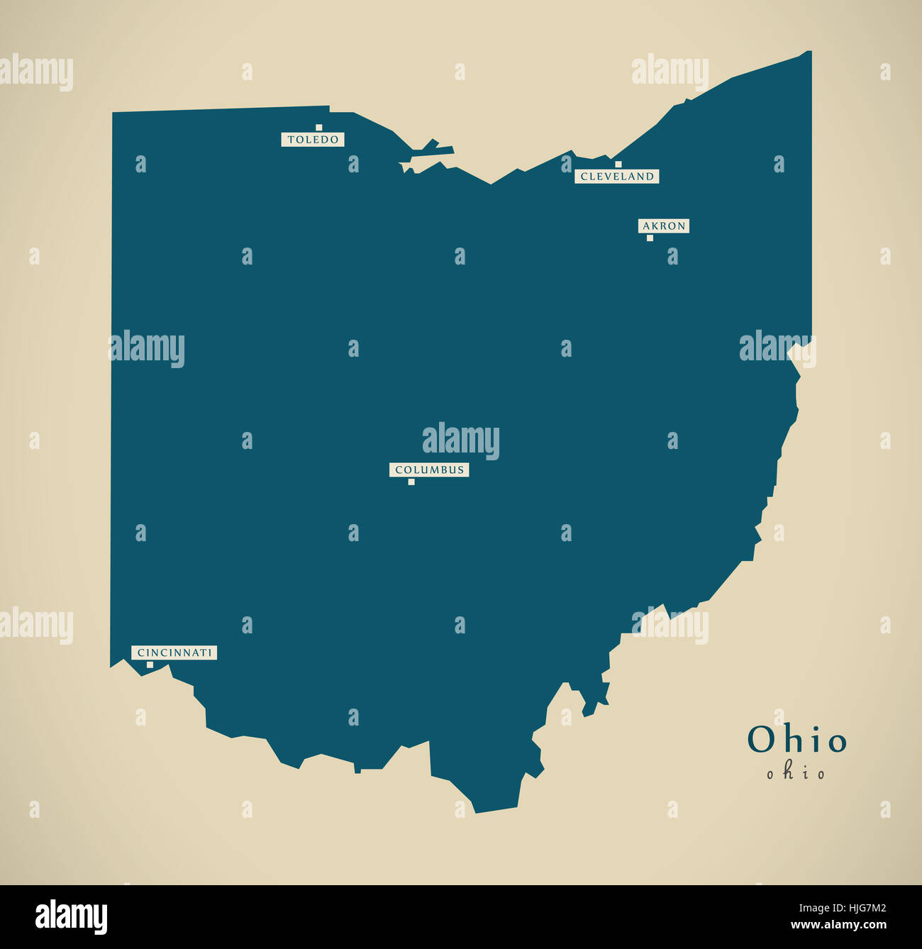 Carte moderne - Ohio USA état fédéral illustration silhouette Banque D'Images