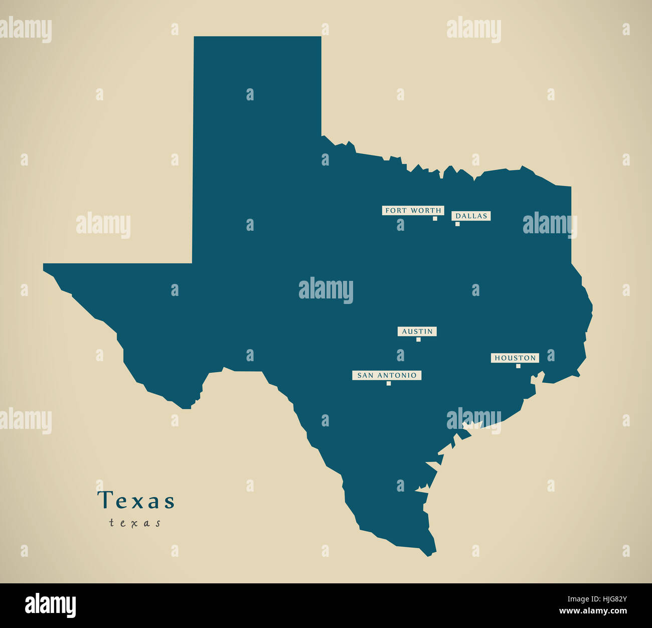 Carte moderne - Texas USA état fédéral illustration silhouette Banque D'Images