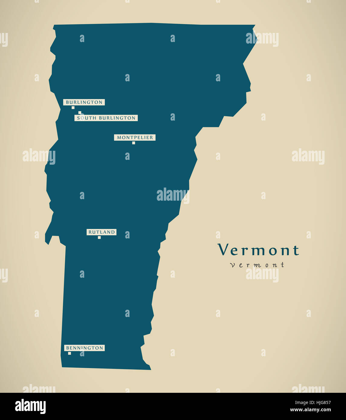 Carte moderne - Vermont USA état fédéral illustration silhouette Banque D'Images