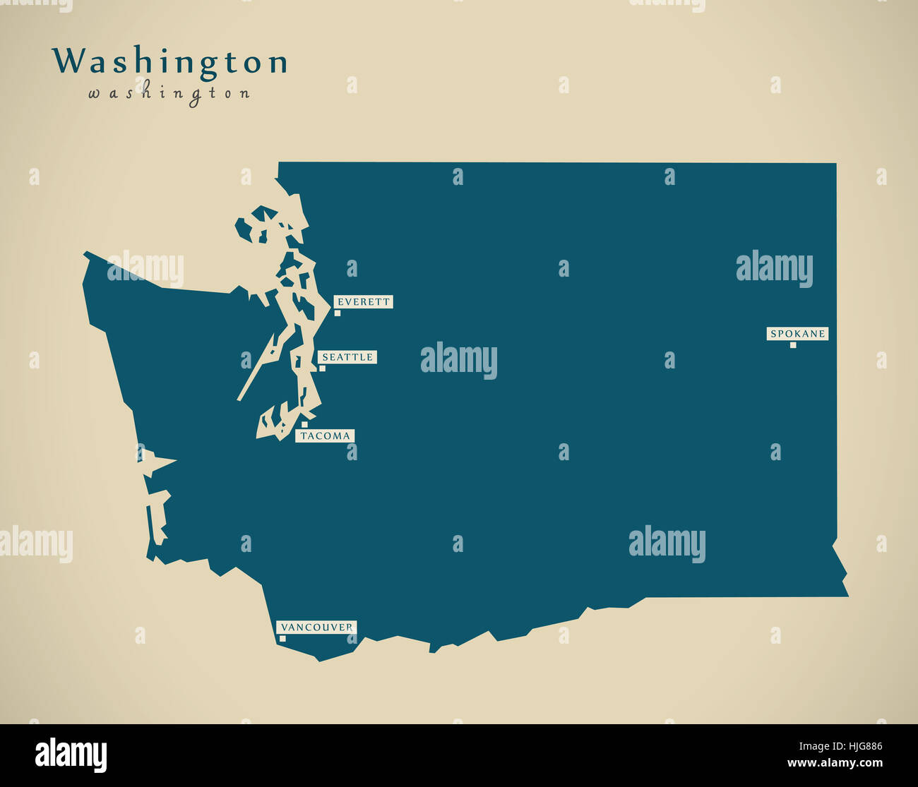 Carte moderne - Washington USA état fédéral illustration silhouette Banque D'Images
