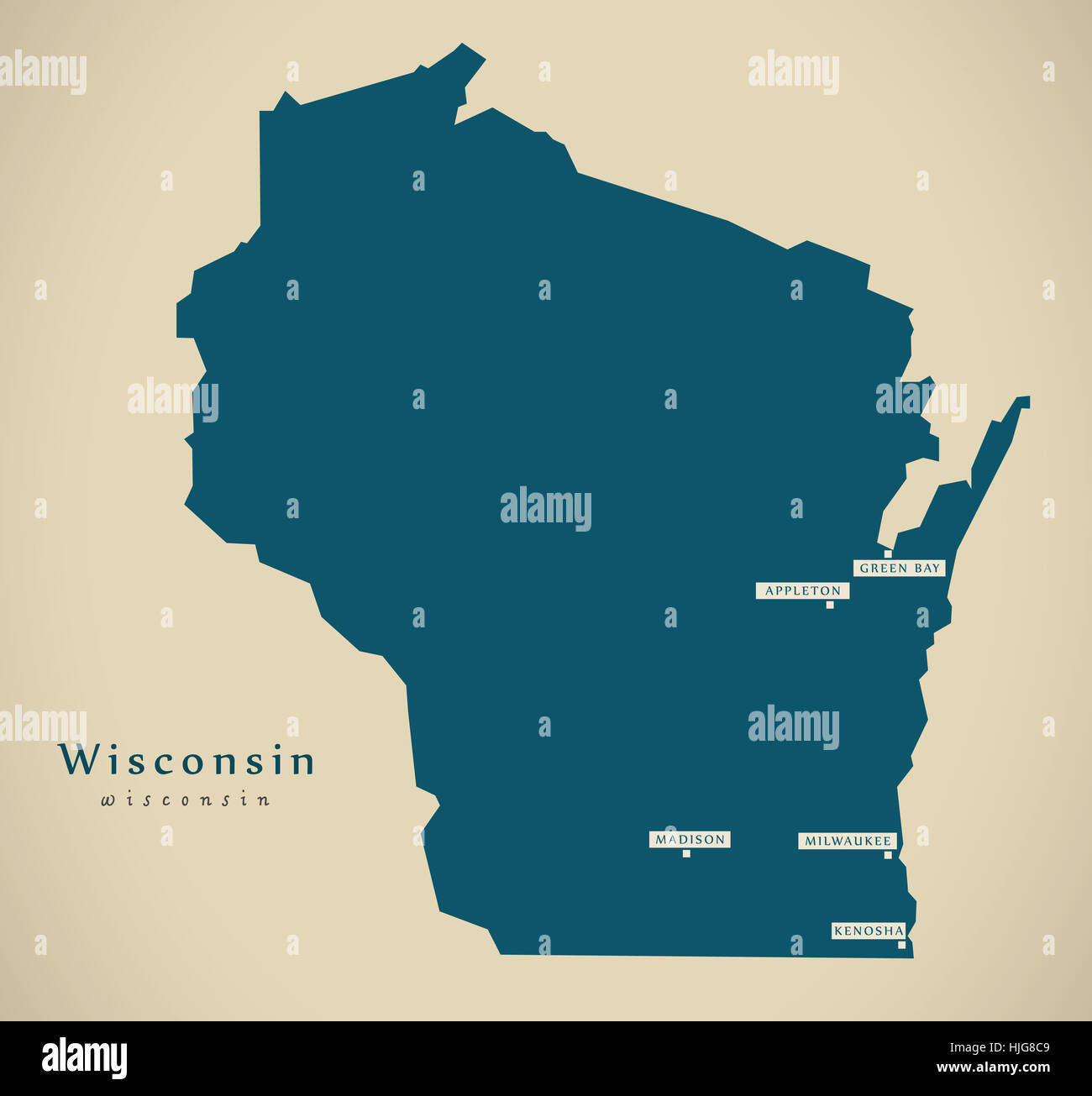 Carte moderne - Wisconsin USA état fédéral illustration silhouette Banque D'Images