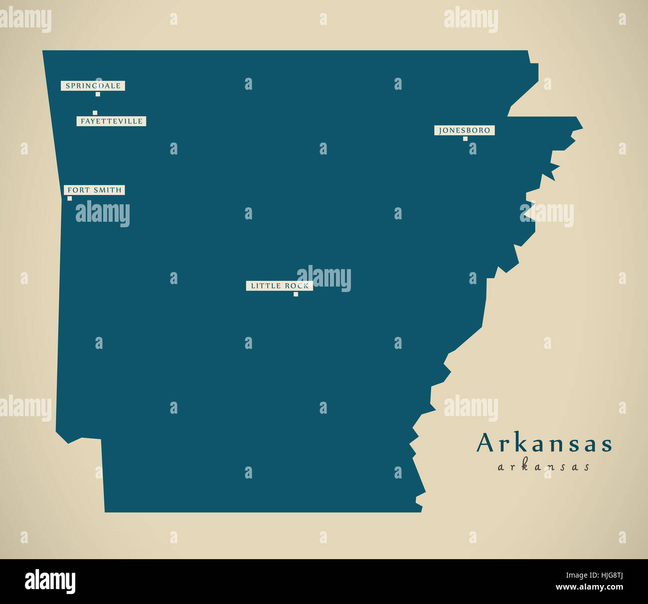 Carte moderne - Arkansas USA état fédéral illustration silhouette Banque D'Images