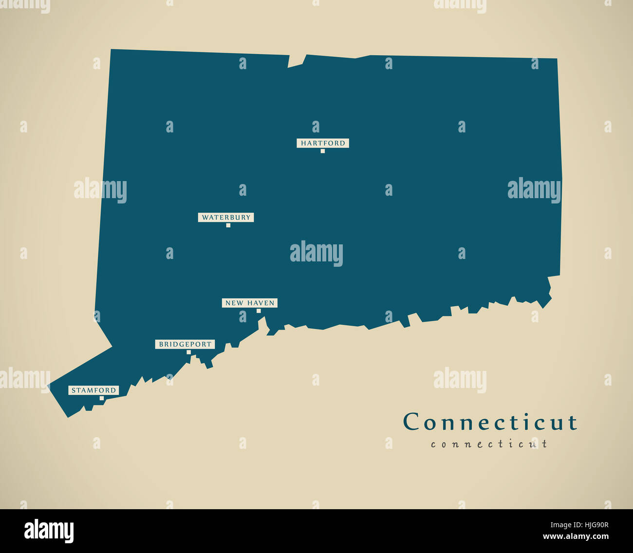 Carte moderne - Connecticut USA état fédéral illustration silhouette Banque D'Images