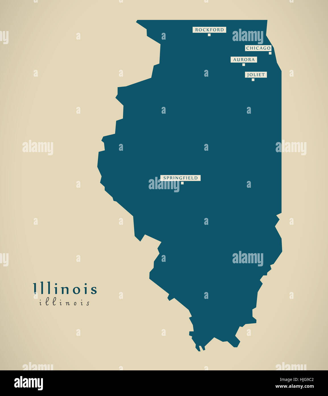 Carte moderne - Illinois USA état fédéral illustration silhouette Banque D'Images