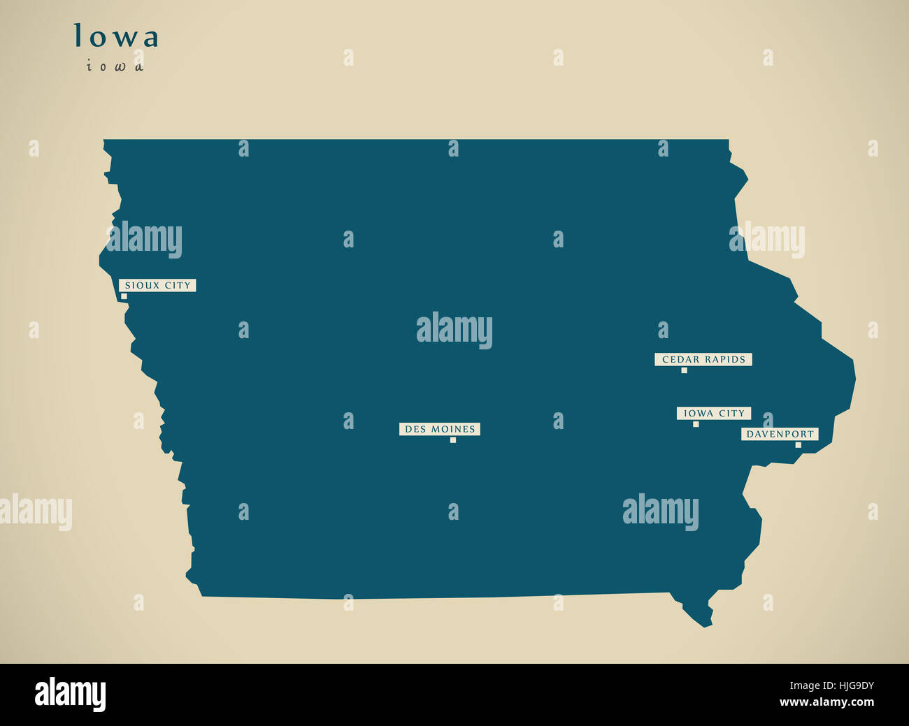 Carte moderne - Iowa USA état fédéral illustration silhouette Banque D'Images