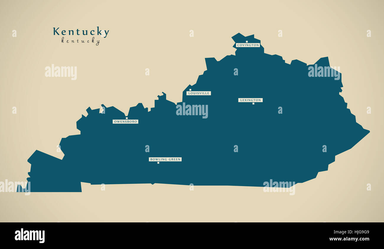 Carte moderne - Kentucky USA état fédéral illustration silhouette Banque D'Images