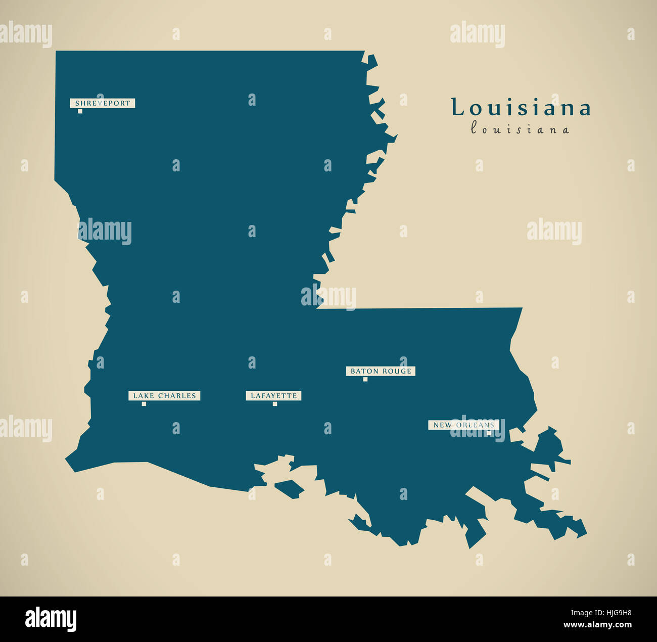 Carte moderne - Louisiana USA état fédéral illustration silhouette Banque D'Images