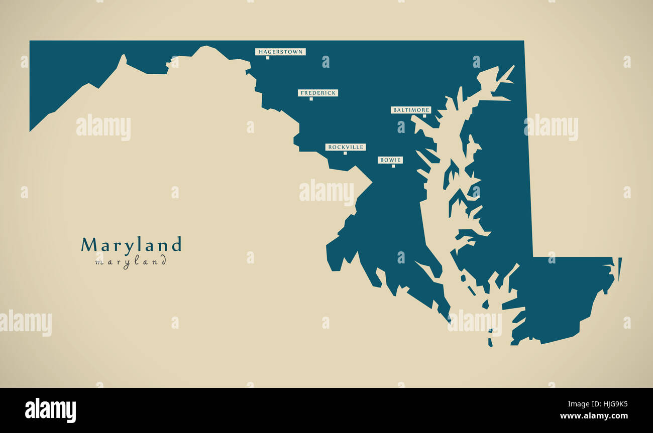 Carte moderne - Maryland USA état fédéral illustration silhouette Banque D'Images